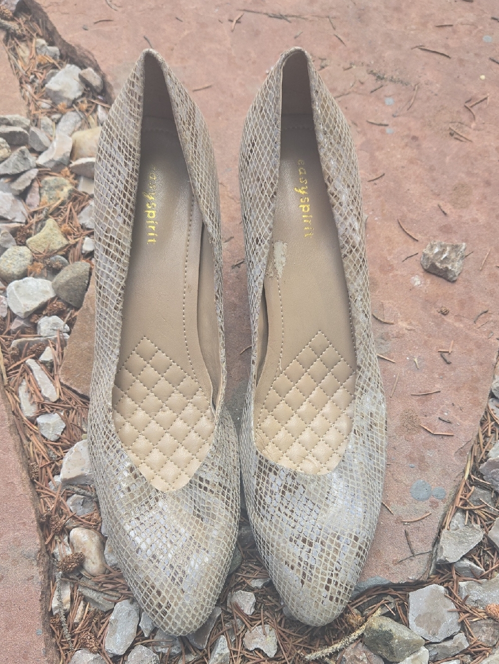 Easy Spirit Taupe Snake-Embossed Pointed Flats